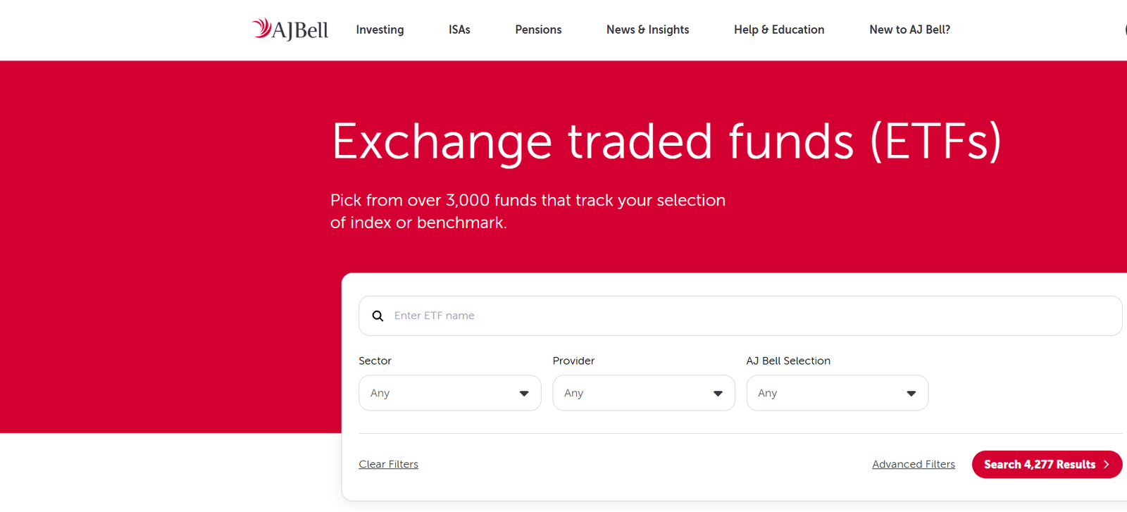 AJ Bell ETF platform UK.