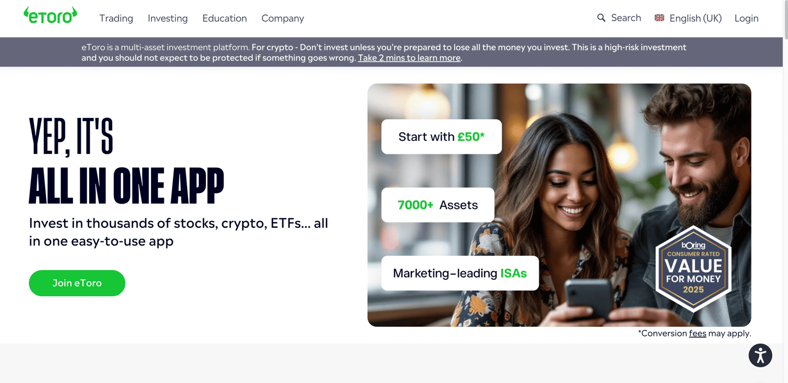eToro best Coinbase alternative UK.