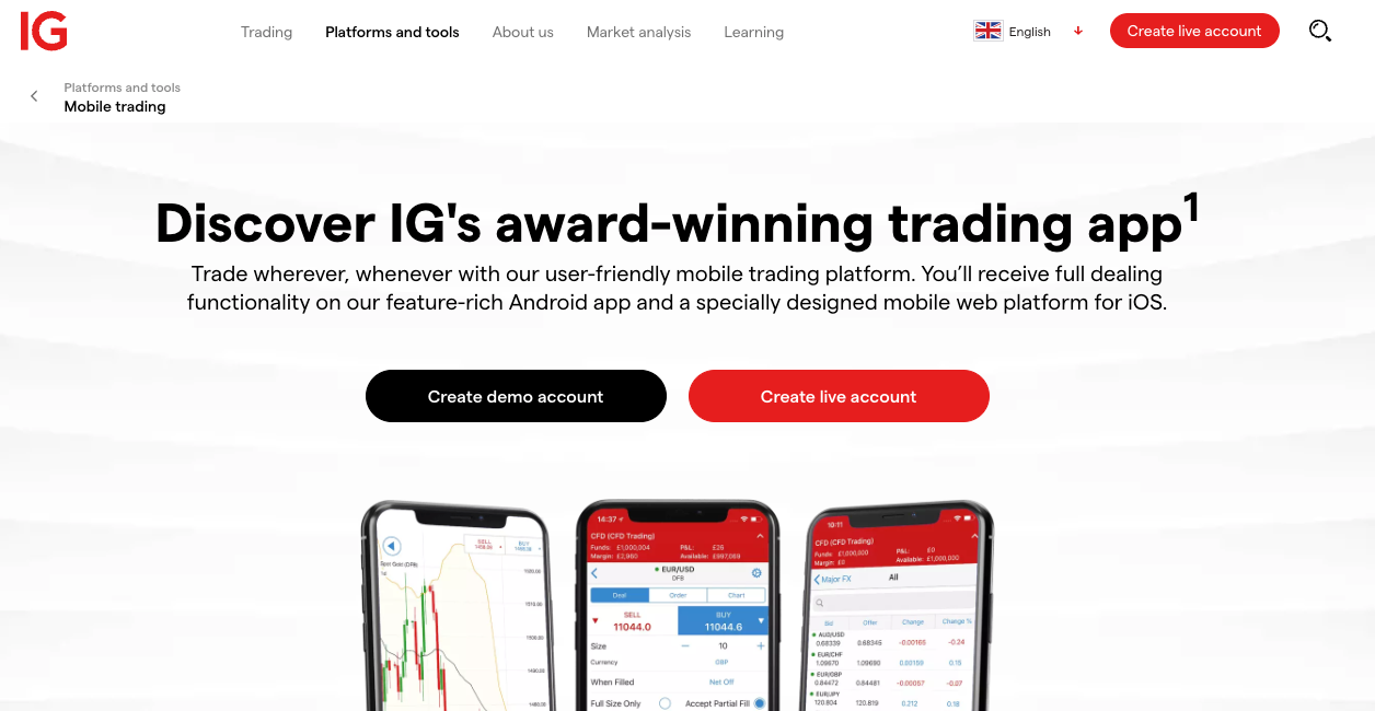 IG UK stock trading app.