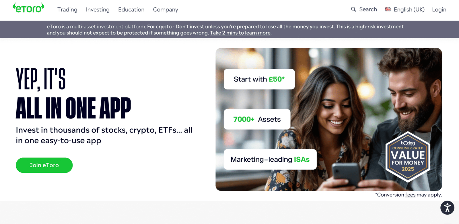 Using eToro to buy cryptocurrency in the UK.
