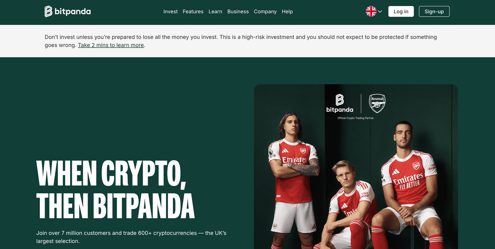 Bitpanda crypto app login page UK.