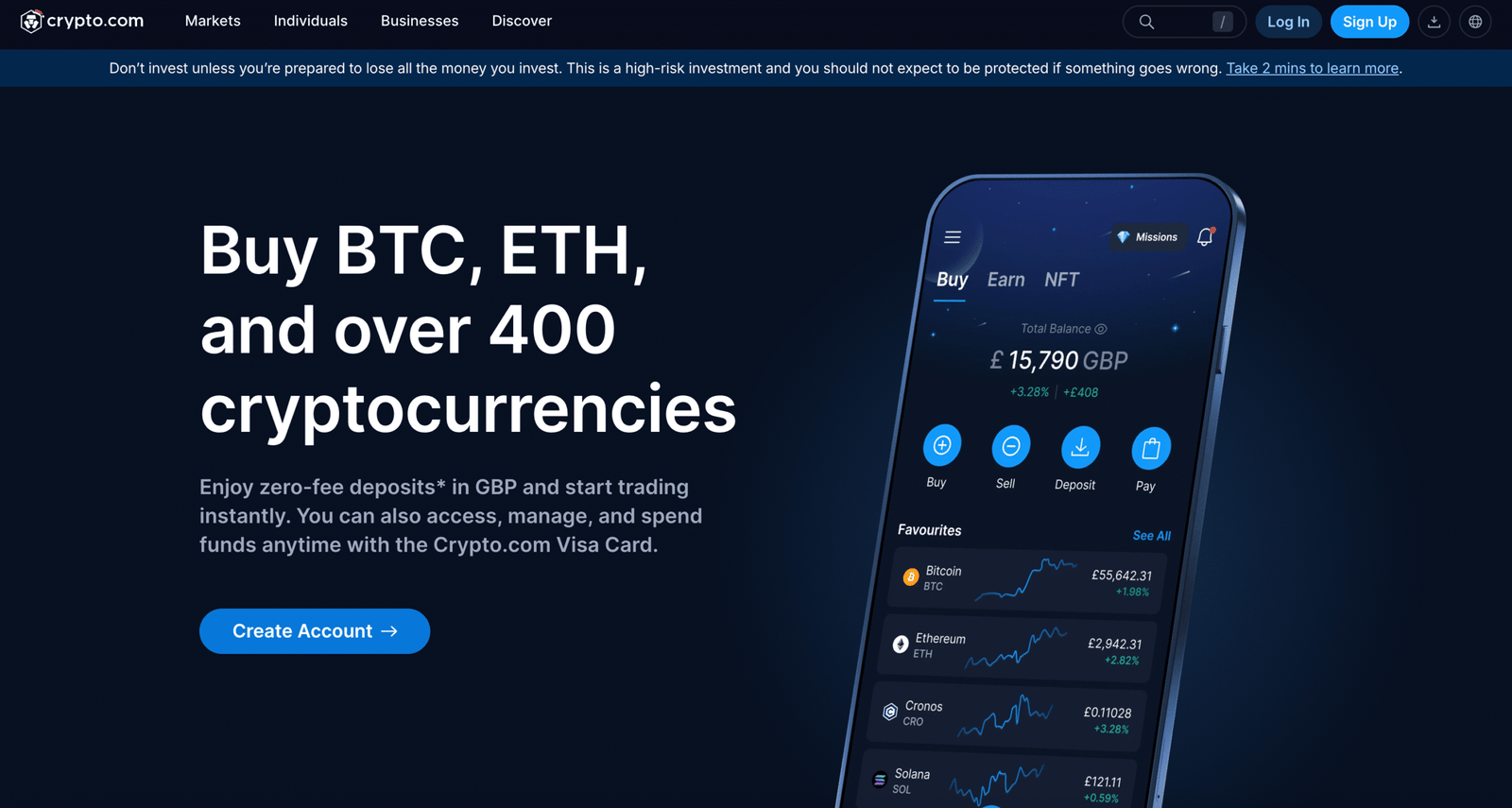 Crypto.com crypto trading app login page.