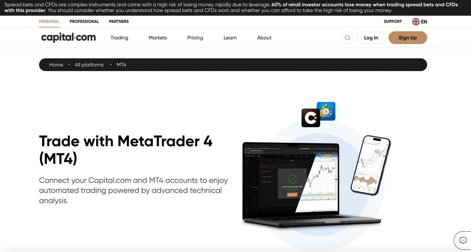 Capital.com MT4 broker in the UK.