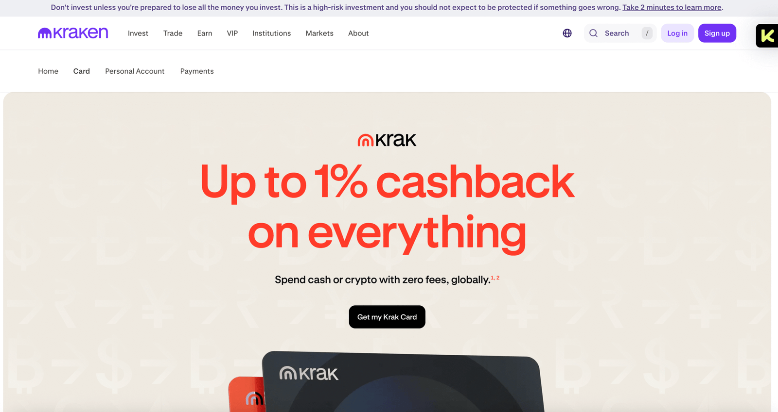 landing oage for krak card uk
