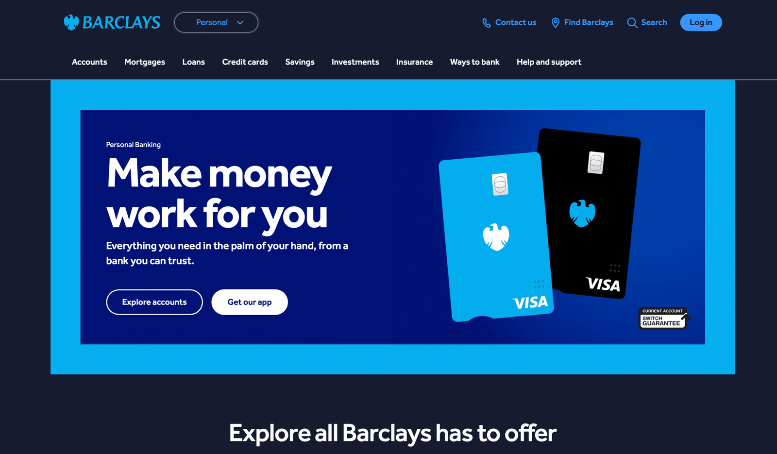 Barclays Landing page