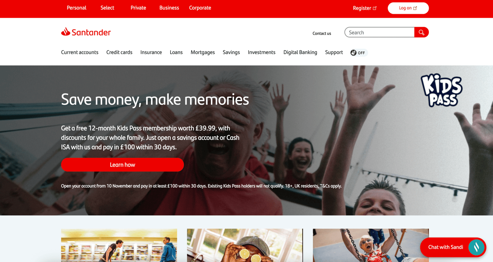 Santander landing page