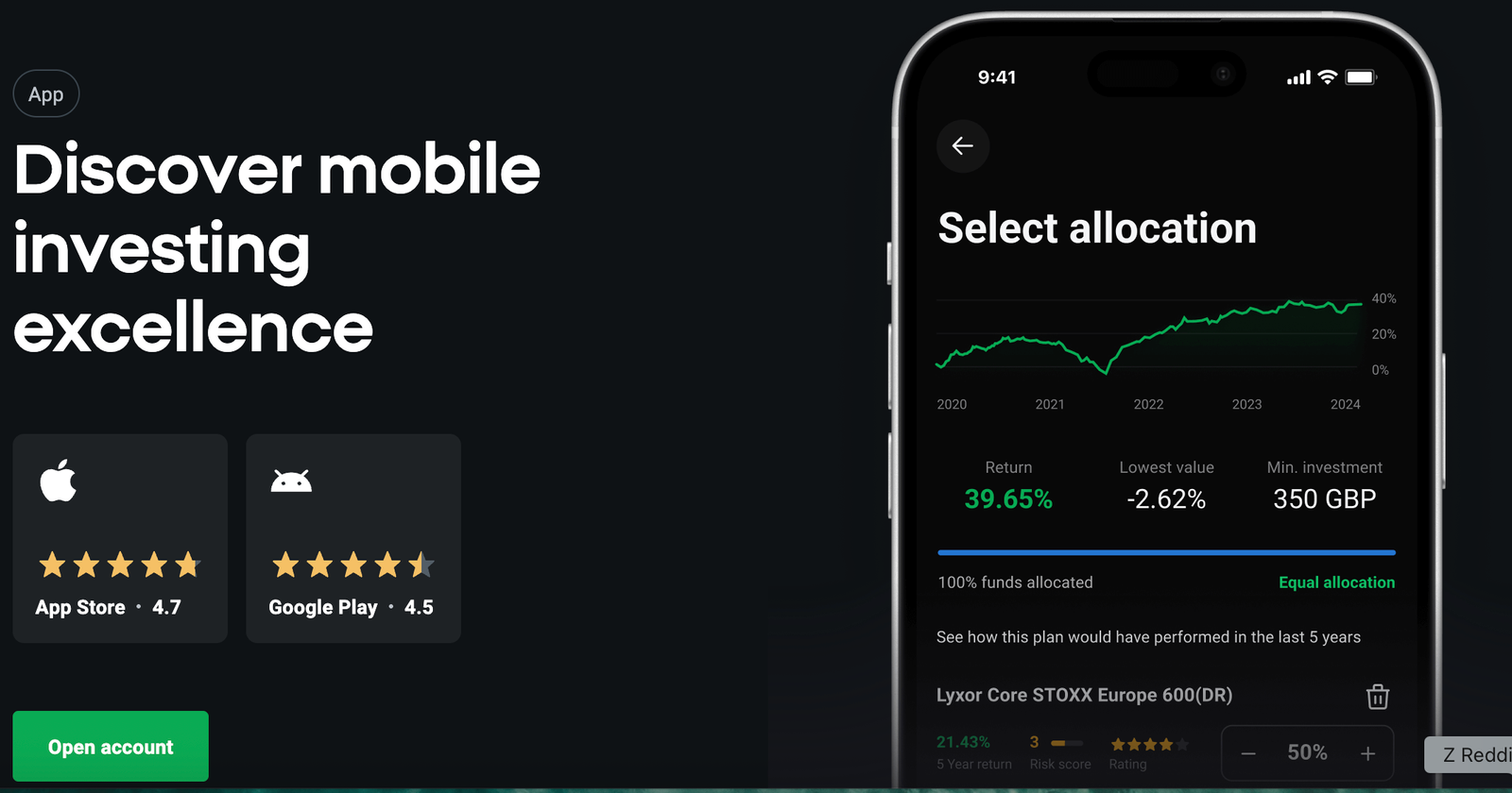 XTB mobile trading app.