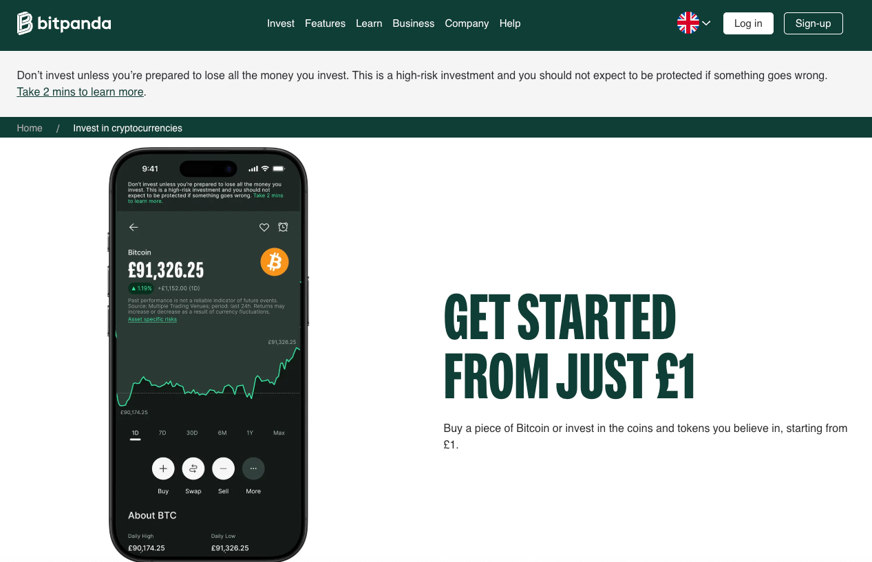 Bitpanda crypto currencies page