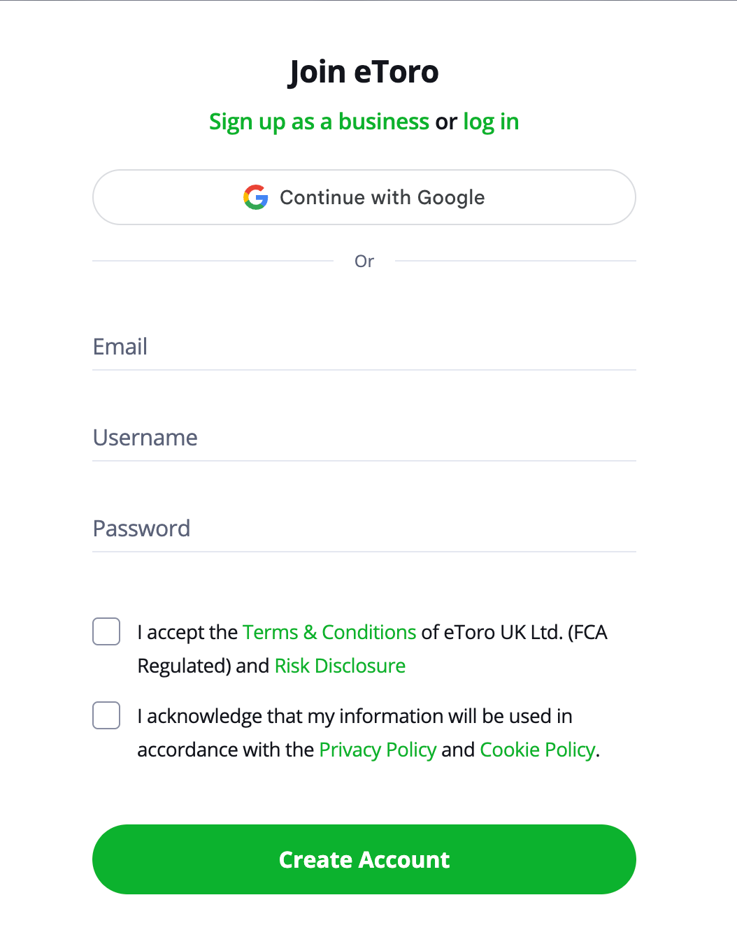 Signing up to eToro to buy crypto UK.