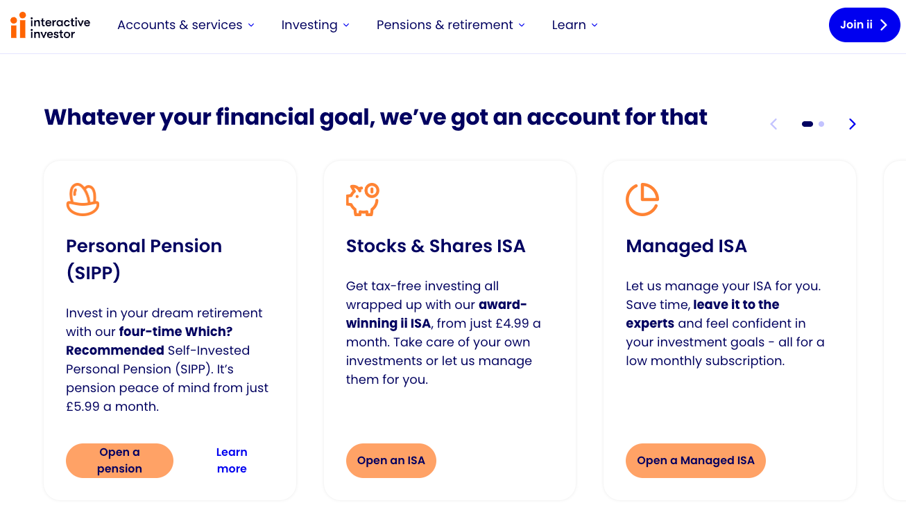 interactive investor accounts page
