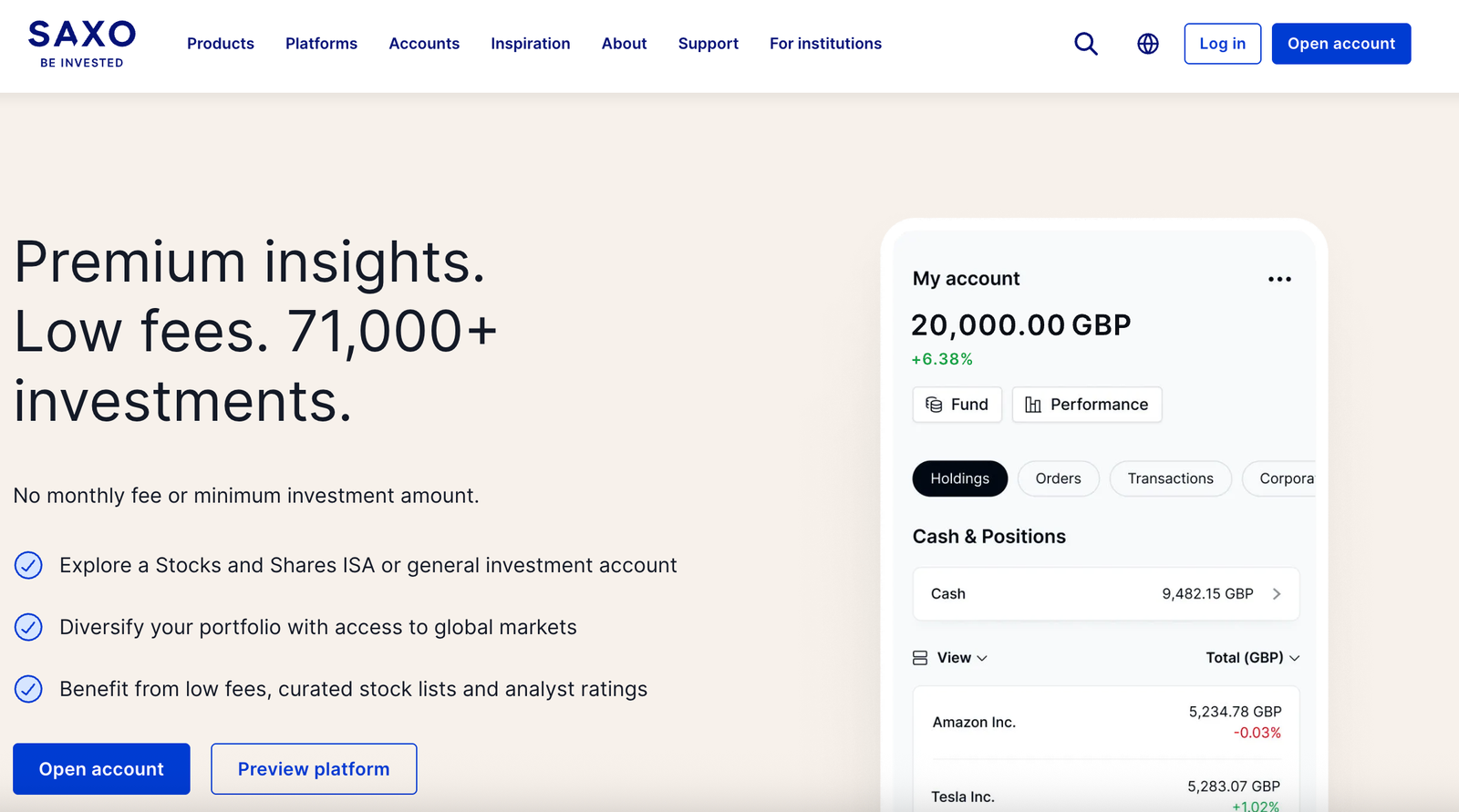 Saxo investment platform.