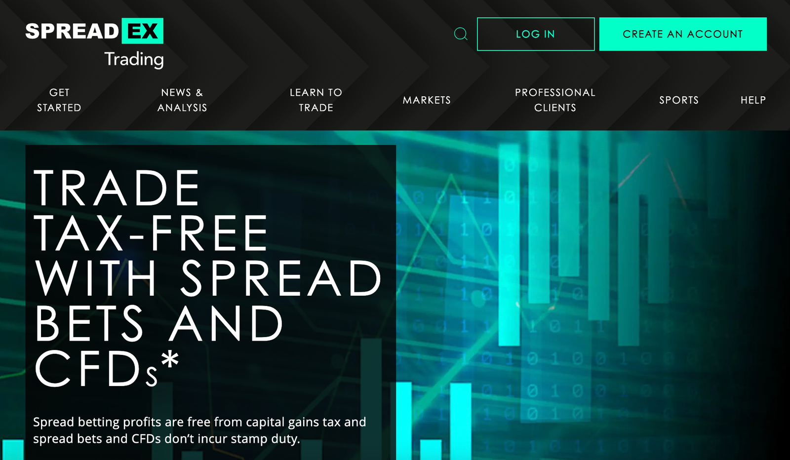Spreadex platform main page