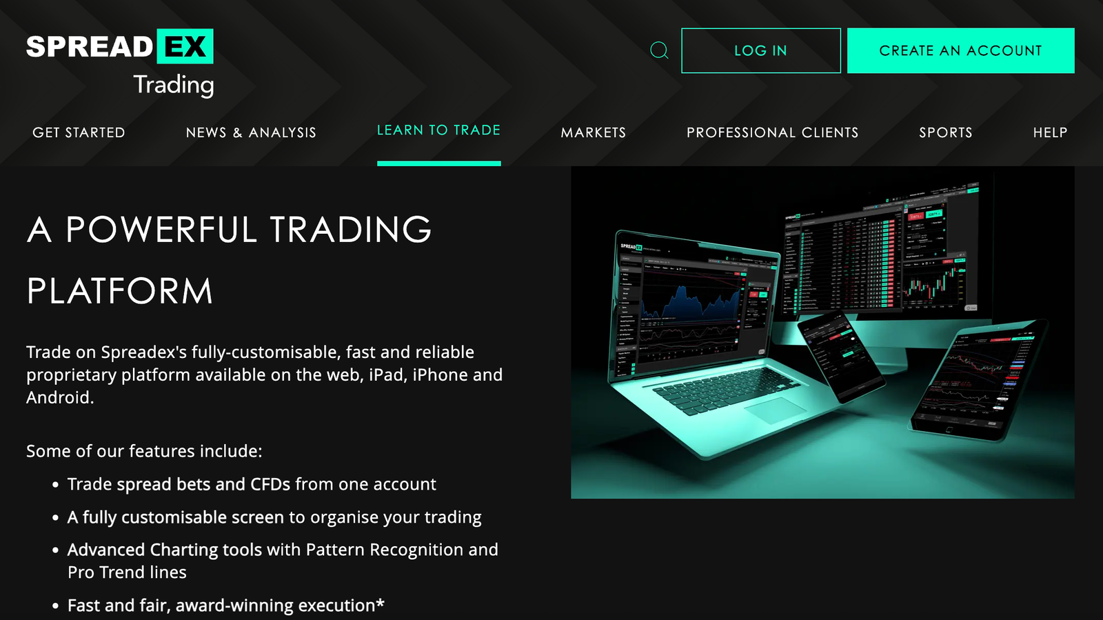 Spreadex learn to trade page