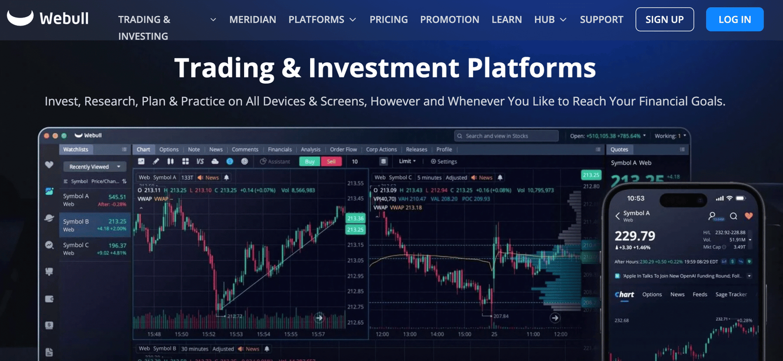webull tranding and investment platforms page