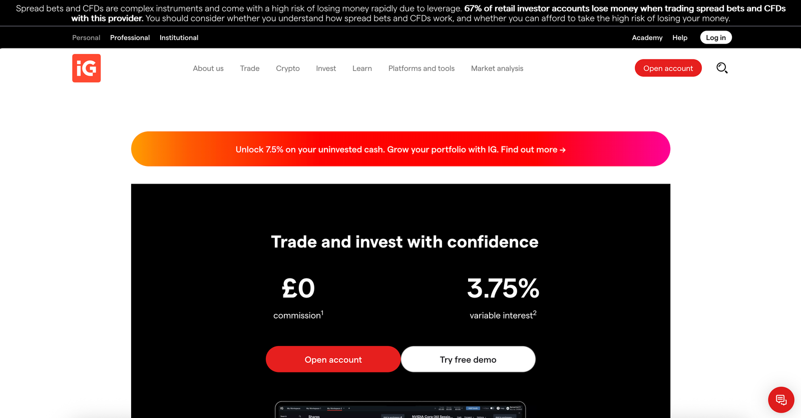 IG demo trading account UK.