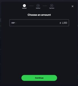 Choosing a deposit amount on eToro