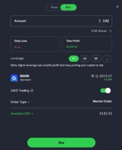 placing a trade on etoro for alphabet stock