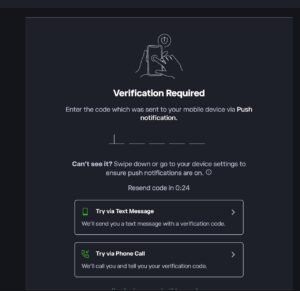eToro two-factor authentication verification screen
