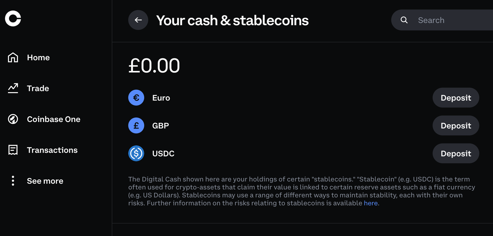 Deposito coinbase