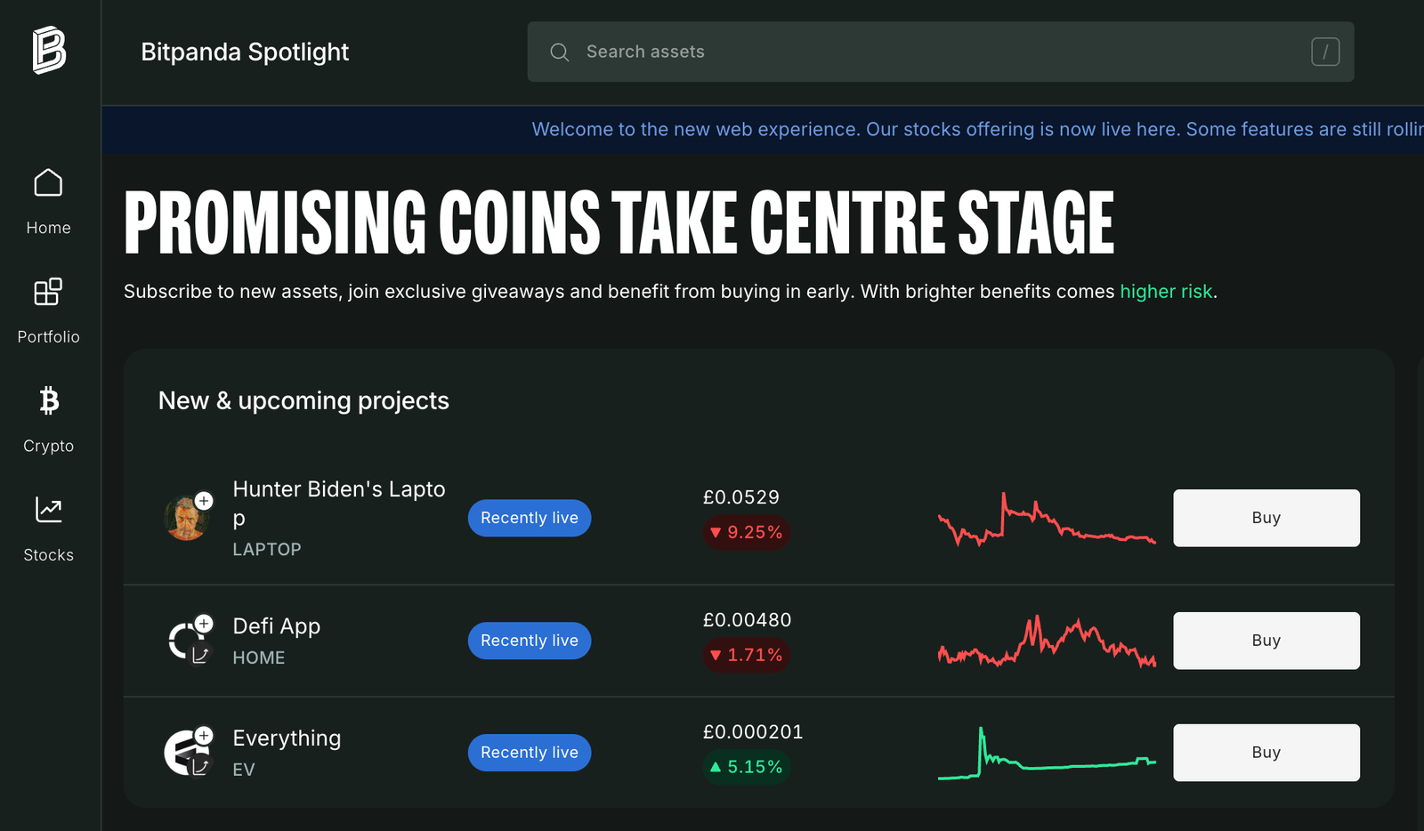 Bitpanda Spotlight Homepage