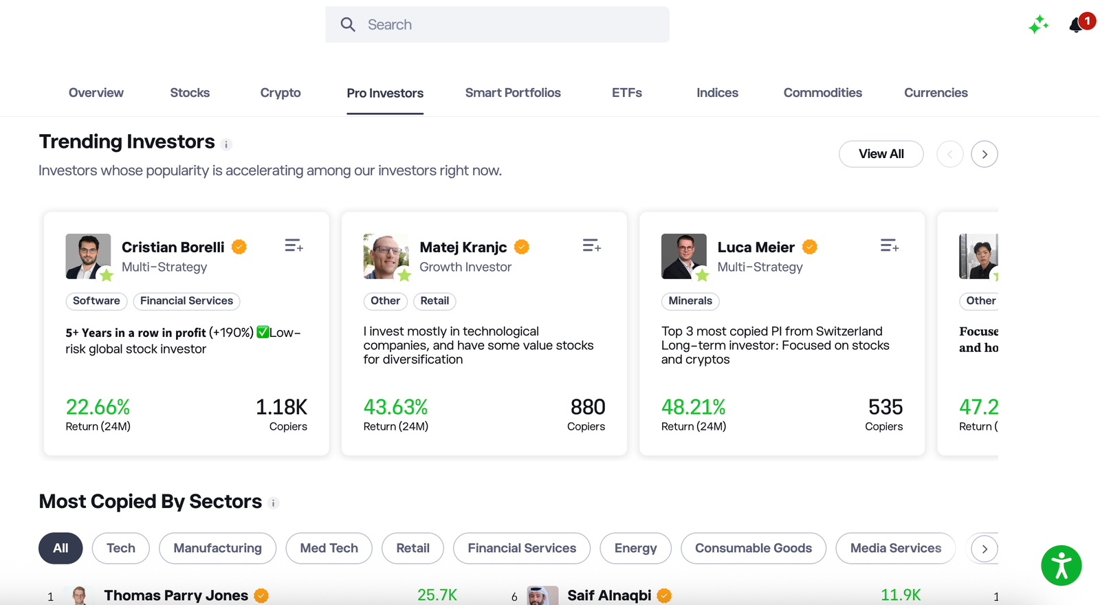 Pro investors on eToro for copy trading