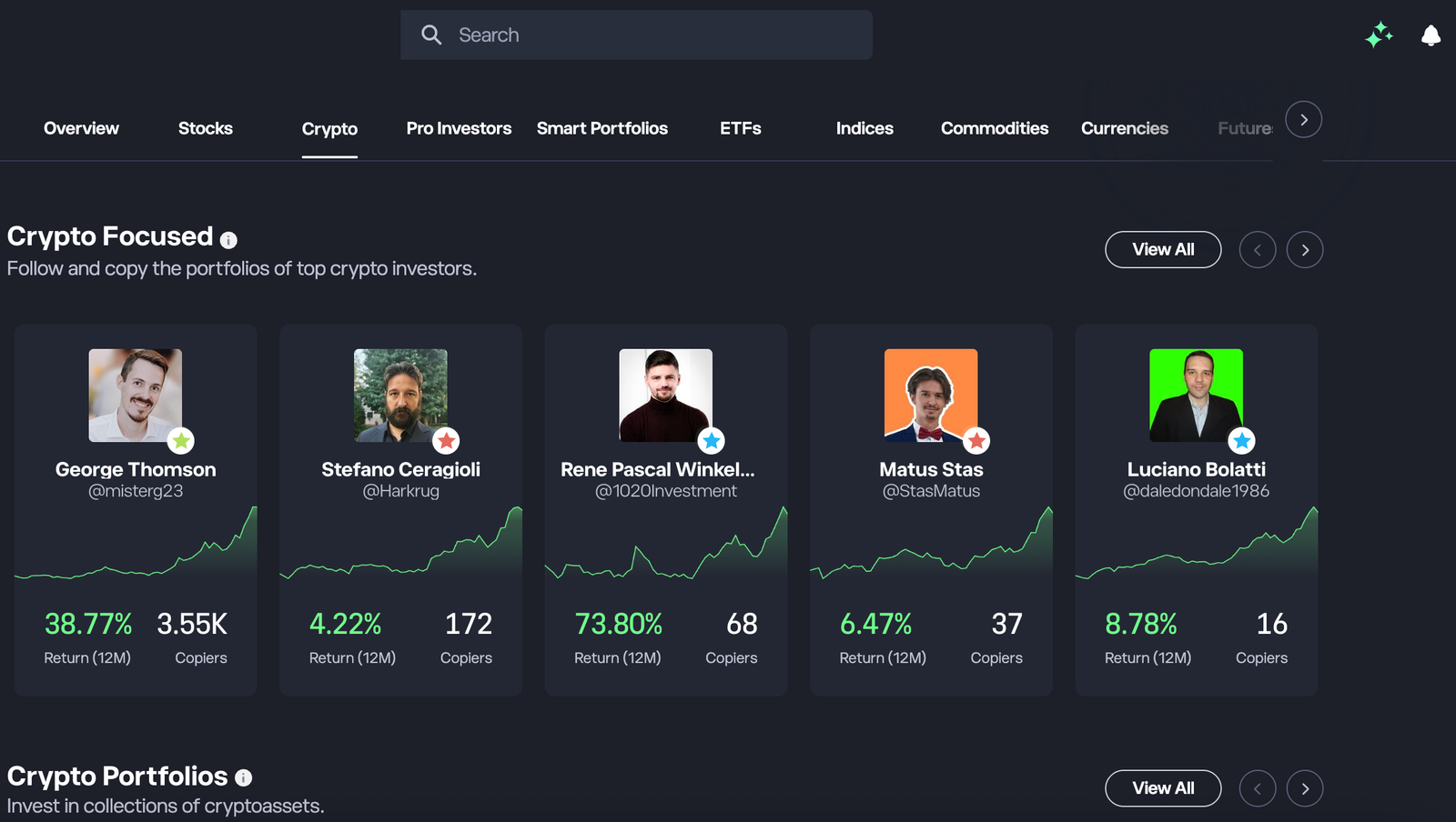 eToro crypto focused copy trading