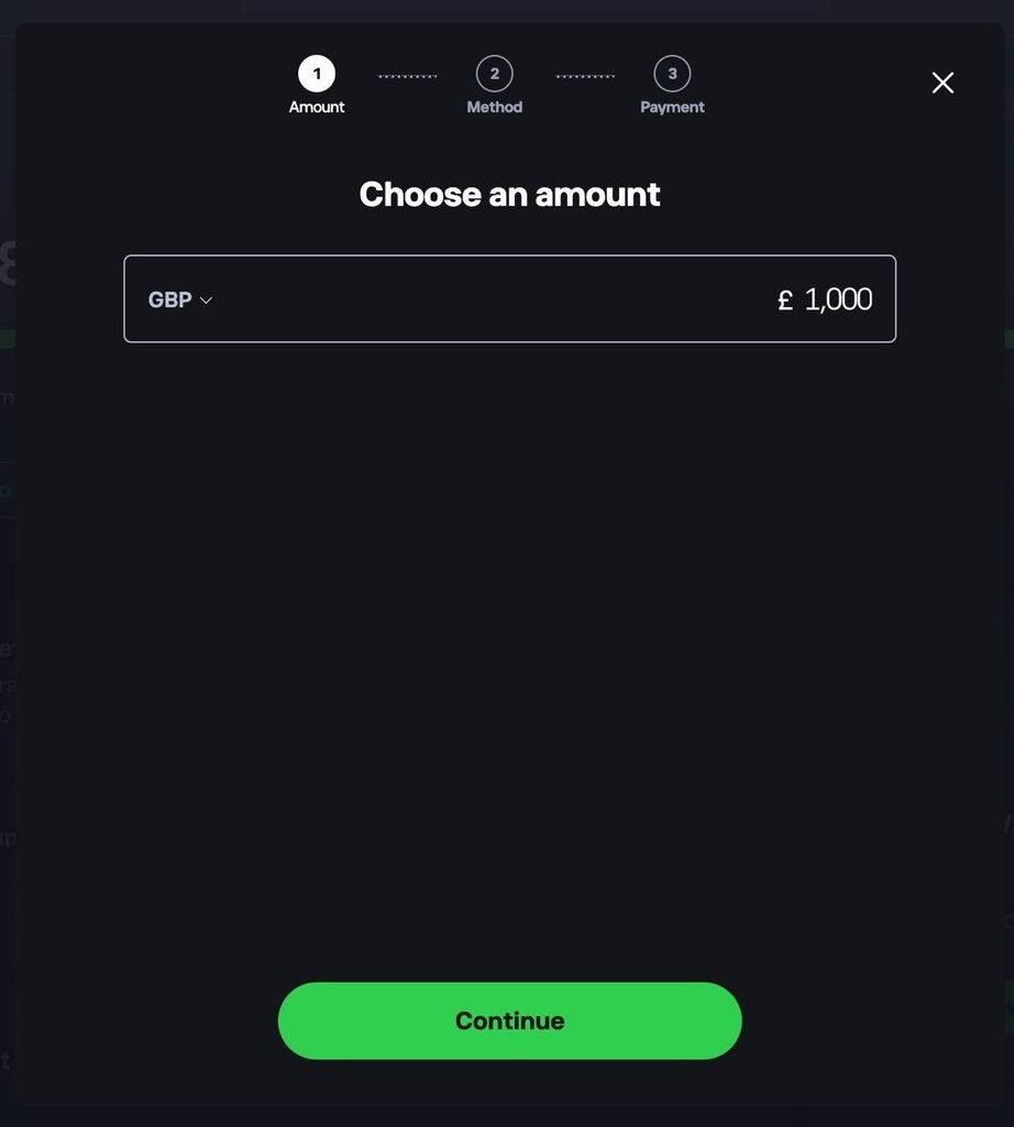 Choosing a deposit amount on eToro