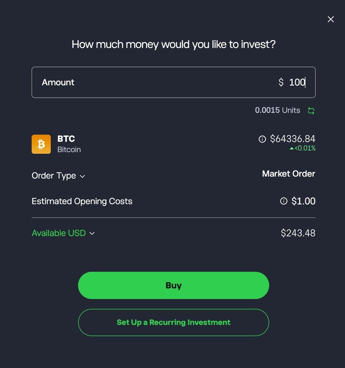 Buying BTC on eToro